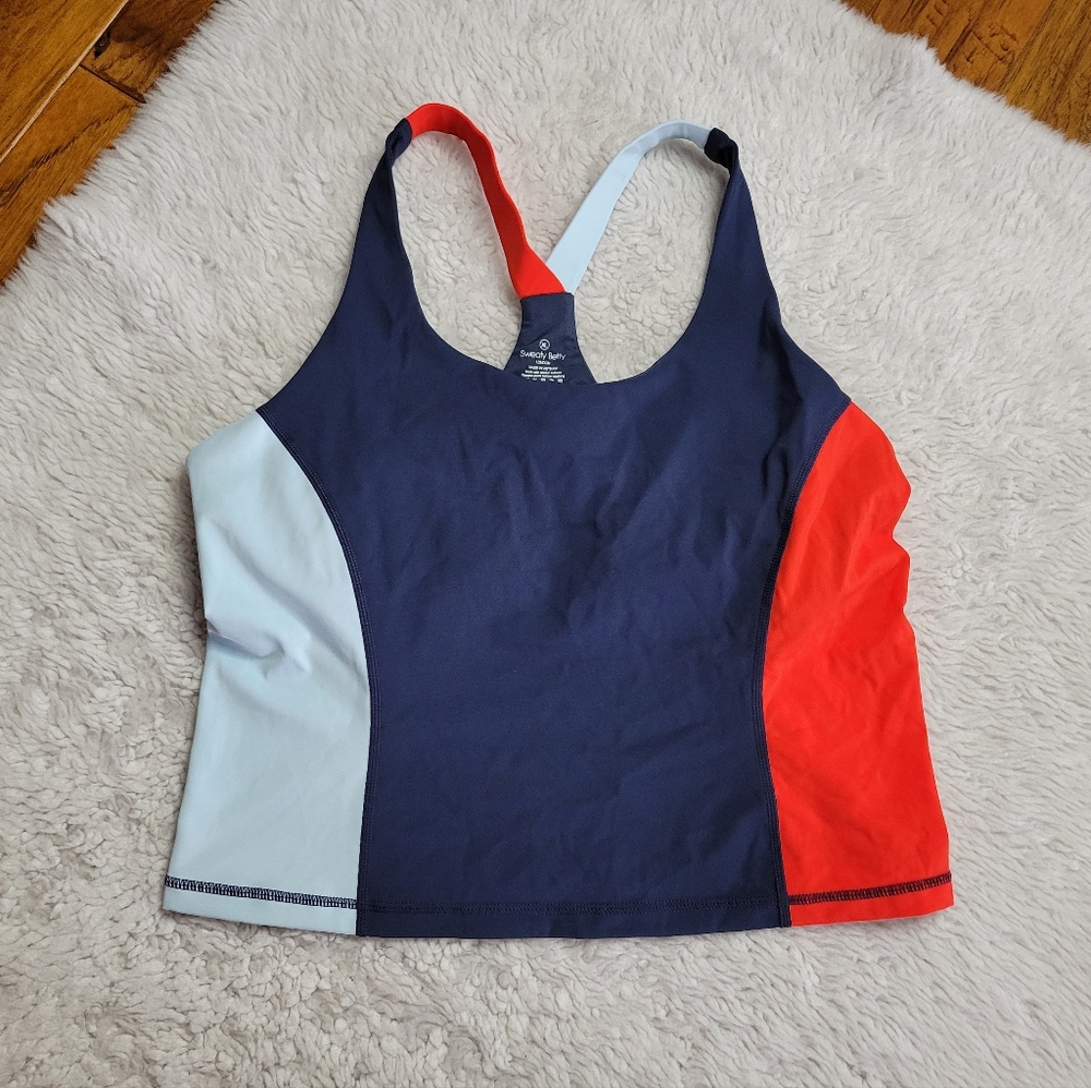 Sweaty Betty Power Workout Vest Tank Top Built in Bra Blue Color Block Size XL